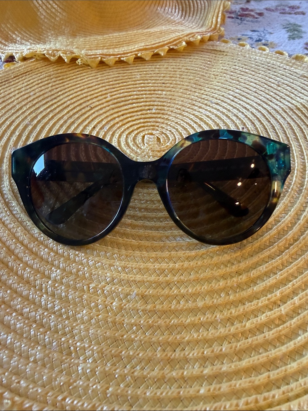 Tory Burch Teal and Tortoiseshell Round Sunglasses with Gold Logo TY 7087